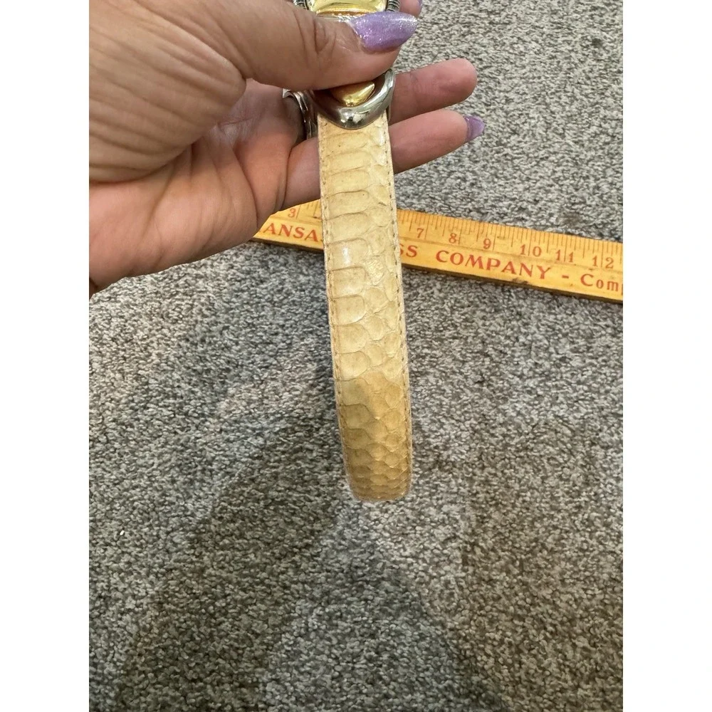 Dame Genuine Snakeskin Women's Yellow Belt Deco Gold Silver Hook Buckle‎